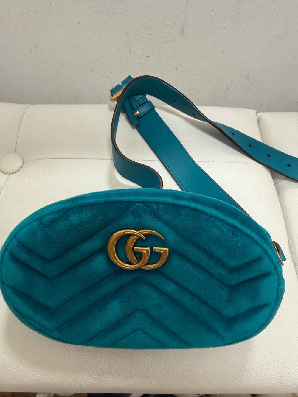 Gucci Teal Velvet GG Marmont Crossbody Bag